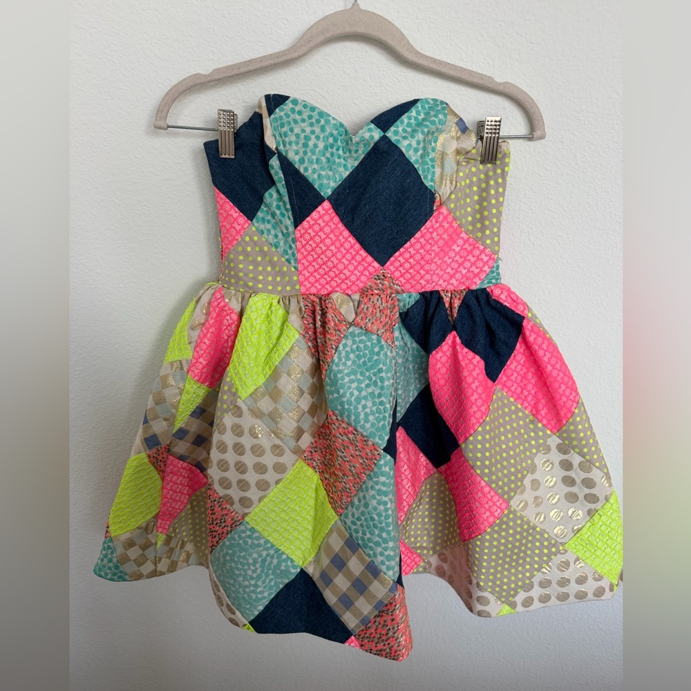 Celia B Patchwork Strapless Dress Medium Boho Par… - image 1